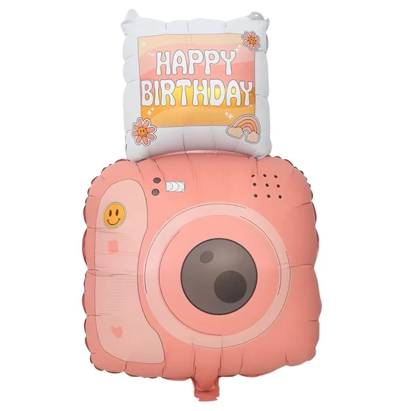 Happy Birthday Pembe Fotoğraf Makinesi Şekilli Folyo Balon ürün görseli 1