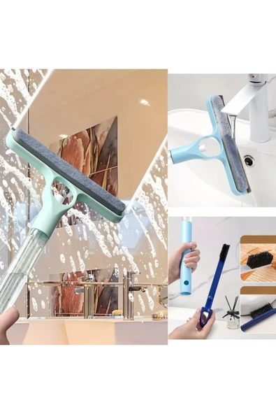 Mucit Home 4’ü 1 Arada Çift Taraflı Çok Amaçlı Cam Temizleme Kazıyıcı ve Silme Fırçası–Sprey Şişeli ürün görseli 1