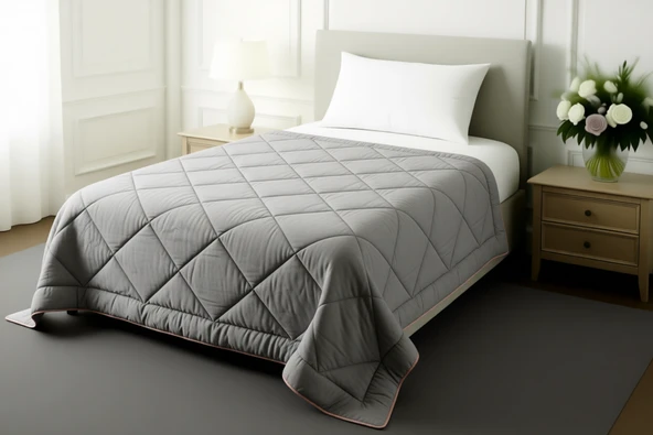 Pollycotton Çift Taraflı Desenli Yorgan Çift Kişilik 195x215 cm - 300 gr - Gri Cappucino ürün görseli 1