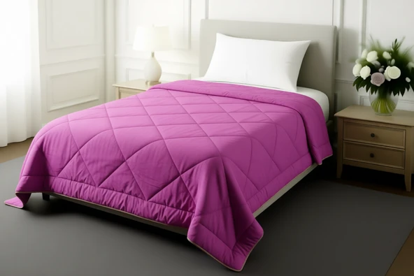 Pollycotton Çift Taraflı Desenli Yorgan Çift Kişilik 195x215 cm - 300 gr - Fuşya Gülkurusu ürün görseli 1