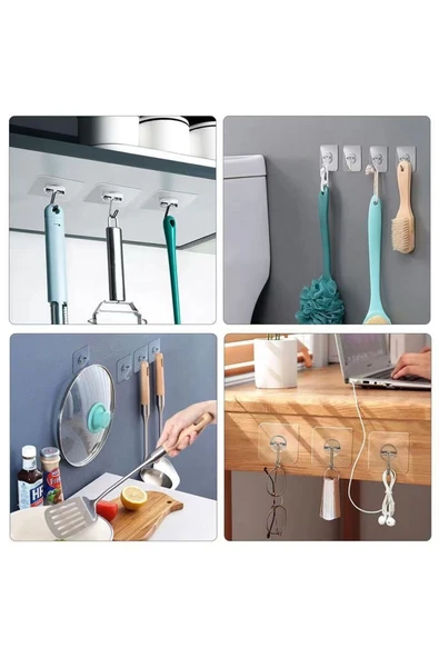 Mucit Home 10Lu Paket- Pratik Çok Amaçlı Güçlü Şeffaf Duvar Askısı Yapışkan Mutfak Banyo Askı ürün görseli 1