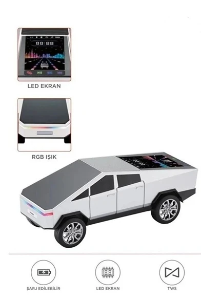 D68 Cyber Model Araba Tasarımlı Bluetooth Hoparlör 15w Güçlü Ses Rgb Led /tws/usb Beyaz ürün görseli 1