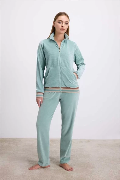 Kadife Dokulu Uzun Kollu Sweatshirt ve Pantolon Takımı ürün görseli 1