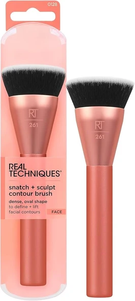 Real Techniques Snatch + Sculpt Kontür Makyaj Fırçası, Yüzünüzün Hatlarını Belirginleştirmek için Uzun Oval bir Başlığa Sahiptir. ürün görseli 1
