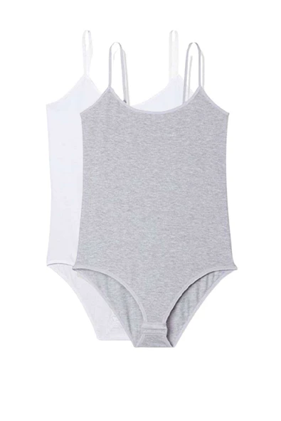 2 Adet İp Askılı Kadın Çıtçıtlı Body Beyaz ve Gri ürün görseli 1