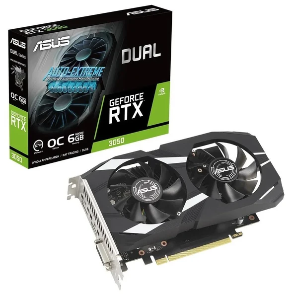 Asus Dual GeForce RTX 3050 OC DUAL-RTX3050-O6G NVIDIA 6GB GDDR6 96Bit DX12 Gaming Ekran Kartı ürün görseli 1