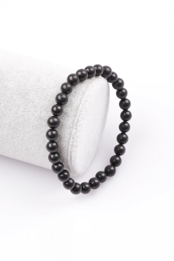 Shungite Doğal Taş Bileklik 6 mm Küre Kesim ürün görseli 1