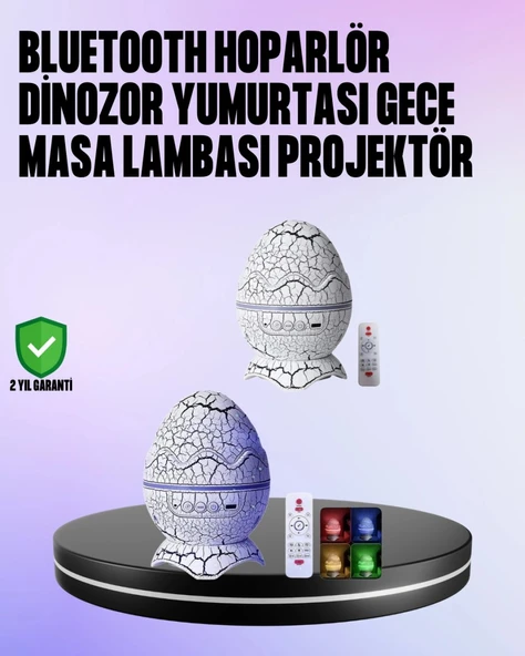 Dinozor Yumurtası Galaksi Projektör Gece Lambası 4'ü 1 Arada – Bluetooth Hoparlörlü ürün görseli 1