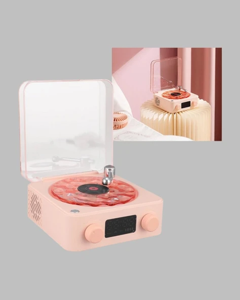 Retro Bluetooth Hoparlör Pembe - Resim 4