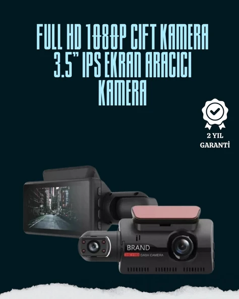 Çift Lensli Araç İçi Kamera – Park Koruma, Gece Görüş Ve Tarih Damgası ürün görseli 1