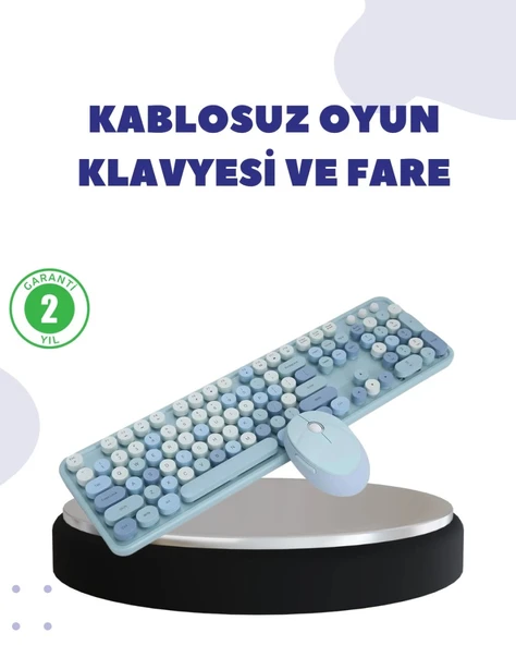 Kablosuz Retro Kl.ye Ve Mouse Seti – 104 Tuşlu, Sessiz Yazım ürün görseli 1