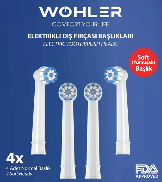 Wohler Şarjlı ve Pilli Diş Fırçası Yedek Başlığı Oral-B Uyumlu 4 Adet Yumuşak - Çocuk ve Yetişkin ürün görseli 1