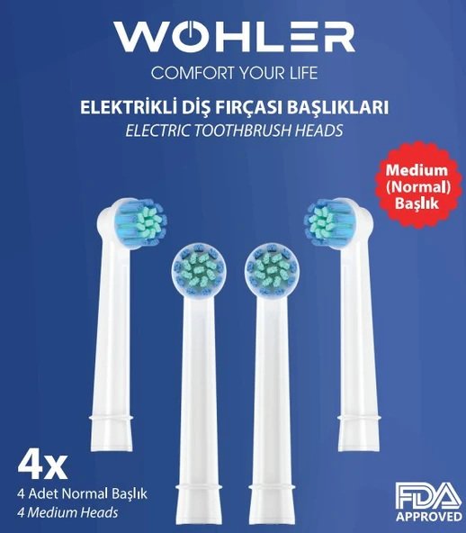 Wohler Şarjlı ve Pilli Diş Fırçası Yedek Başlığı Oral-B Uyumlu 4 Adet Normal Sertlik ürün görseli 1