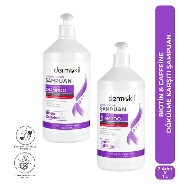 Dermokil Biotin & Caffeine Dökülme Karşıtı Şampuan 1 Litre x 2 Adet ürün görseli 1