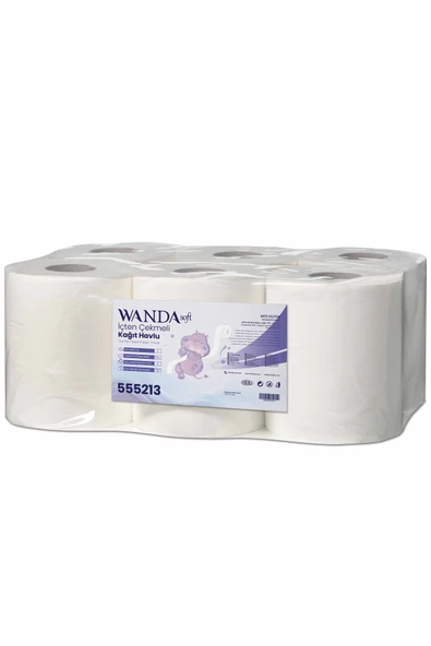 Wanda Soft İçten Çekmeli Kağıt Havlu 4 KG 2 Katlı 6’lı Ekonomik Paket 62m Rulo ürün görseli 1