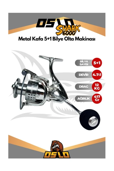 Shark 6000 Metal Kafa 5+1 Bilye Olta Makinası ürün görseli 1