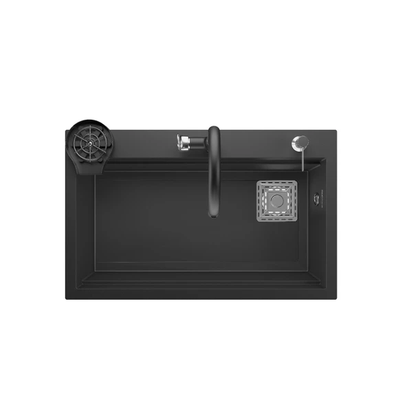 Real Stone Hermes Granit Akıllı Eviye Seti Siyah 75.5X47 Cm ürün görseli 1