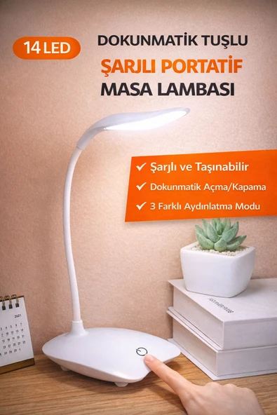 Dokunmatik 14 LED Şarjlı Portatif Masa Lambası USB Akrobatik Beyaz Işık 3 Mod LED Işık ürün görseli 1