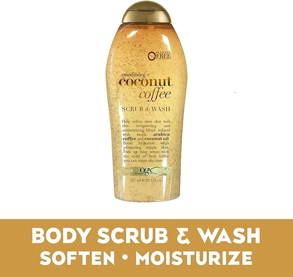 OGX Smoothing Coconut Coffee Scrub & Wash 577ML - Resim 5
