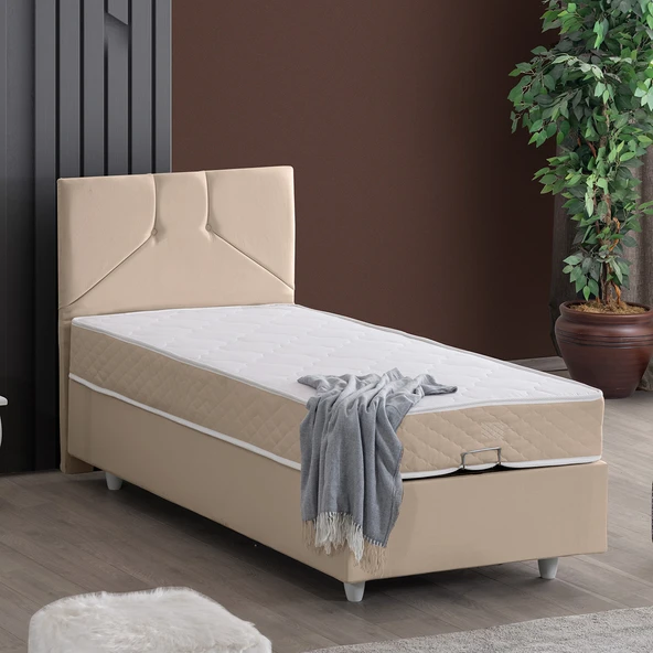 Wick Tek Kişilik Baza Başlık Letto Yatak Seti - Bej ürün görseli 1