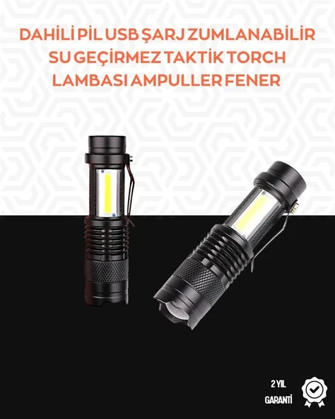 Taşınabilir Şarjlı Led Fener - 4 Modlu, 2000lm, Ayarlanabilir Odak ürün görseli 1