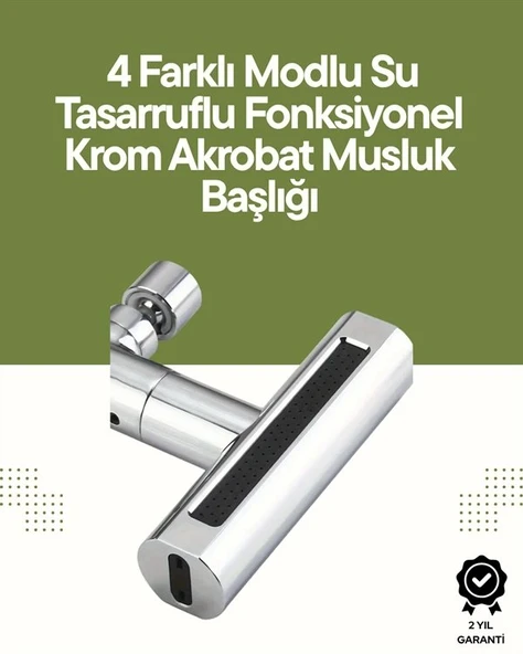 Krom Musluk Başlığı | 4'ü 1 Arada Su Çıkışı | Kolay Montajlı ürün görseli 1