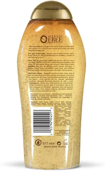 OGX Smoothing Coconut Coffee Scrub & Wash 577ML - Resim 2