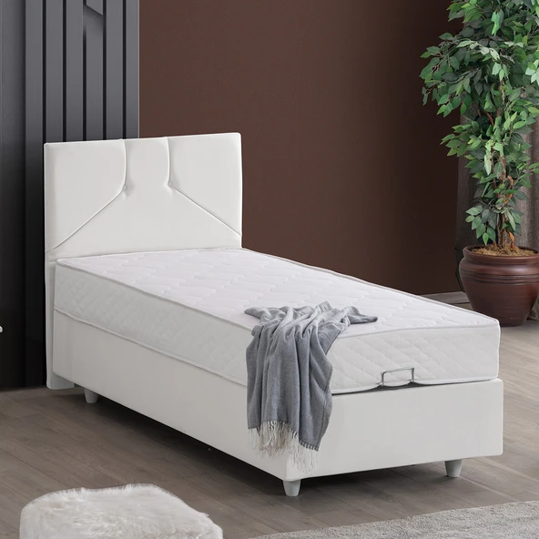 Wick Tek Kişilik Baza Başlık Letto Yatak Seti - Beyaz ürün görseli 1