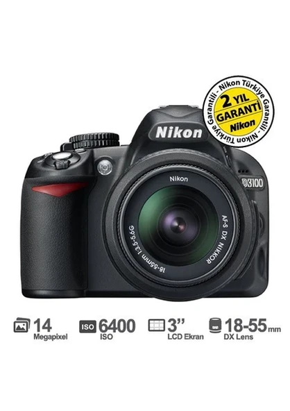 Nikon D3100 18-55mm DX Kit 14.2 MP 3” LCD DSLR Dijital Fotoğraf Makinesi ürün görseli 1