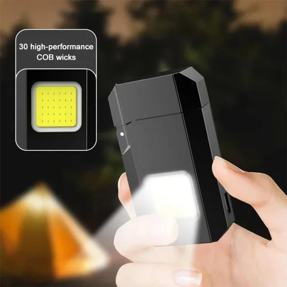 Gazsız Rezistanslı Elektrikli Usb Şarjlı Çakmak  Mini Cob El Fenerli 2 ın 1 Mini Projektörlü Çakmak ürün görseli 1