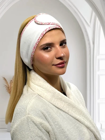 Saç Bandı,Makyaj,Sporcu,Spa,Hamam Bandı Unisex Cırtlı ve Biyeli(Pembe-Beyaz) ürün görseli 1