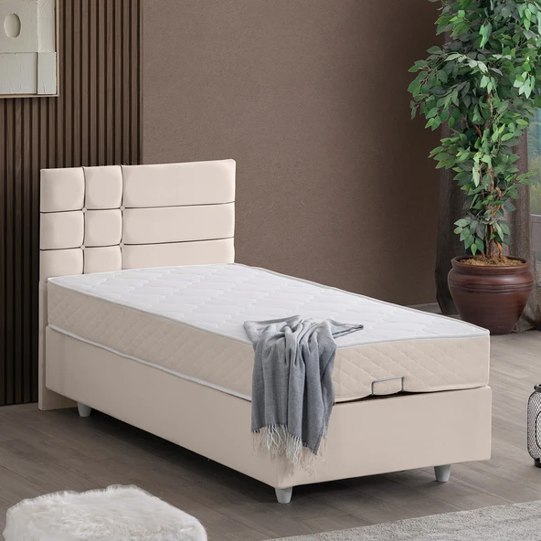 Almada Tek Kişilik Baza Başlık Letto Yatak Seti - Krem ürün görseli 1