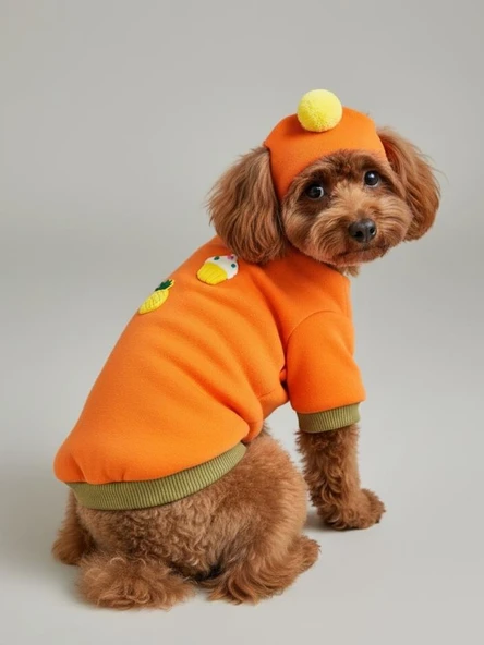 Pineapple and Ice Cream Turuncu Haki Bereli  Köpekler İçin Polar Sweatshirt Takım ürün görseli 1