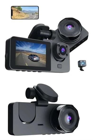 3 Kameralı 2 İnç 1080p Araç İçi Kamera Sürüş Kamerası Carplay ürün görseli 1