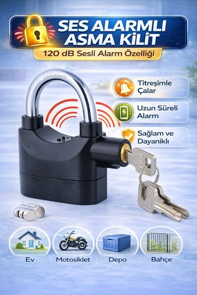 110 dB Alarmlı Asma Kilit Darbeye Duyarlı Su Geçirmez Çinko Gövde Yüksek Güvenlik Kilidi ürün görseli 1