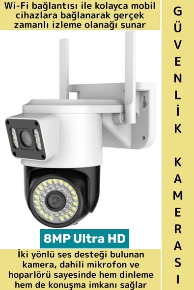 Dış Mekan İş Yeri Gece Görüş İki Yön Ses Hareket Algı 8MP Ultra HD Wifi Çift Lens Güvenlik Kamerası ürün görseli 1