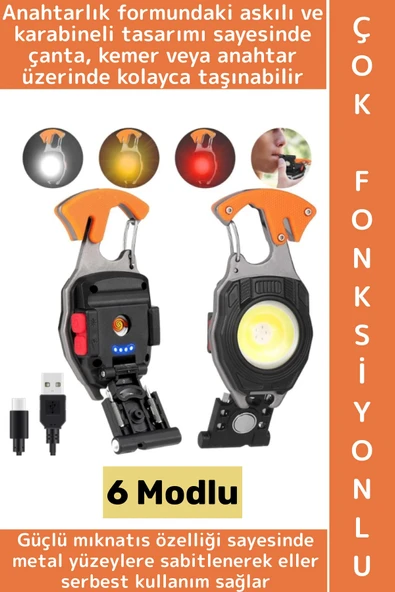 Outdoor Piknik 6 Aydınlatma Modlu 500 Lümen Güçlü Işık Çok Fonksiyonlu Şık Anahtarlık Kamp Lambası ürün görseli 1