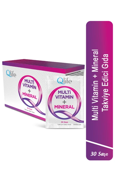 QLİFE Multi Vitamin Mineral - Multivitamin ve Mineral Takviyesi Ahududu Aromalı 30 Saşe ürün görseli 1
