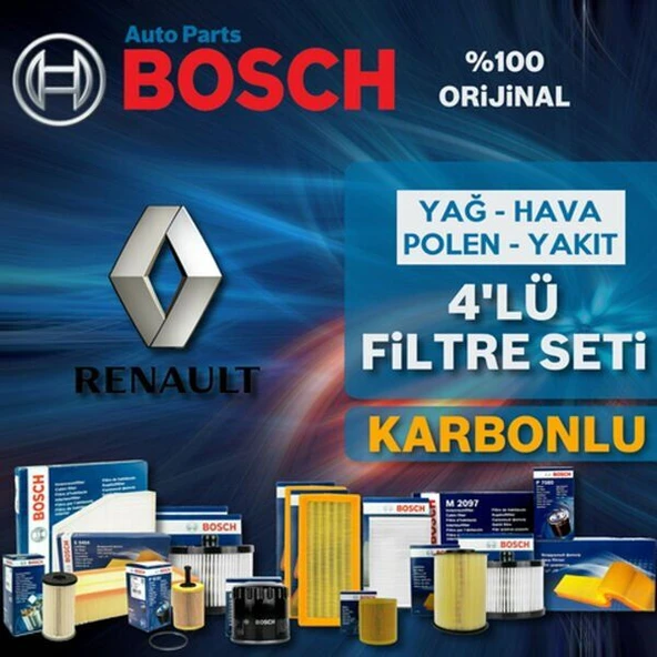 Bosch Renault Laguna 3 1.5 Dci Filtre Bakım Seti 2007-2015 4KP Hava+Yağ+Yakıt+Karbonlu ürün görseli 1