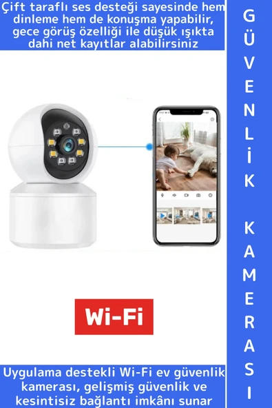 Ev Ofis Çift Taraflı Ses Hareket Algı Mobil Bildirim Uygulama Destekli HD Wi-Fi Güvenlik Kamerası ürün görseli 1