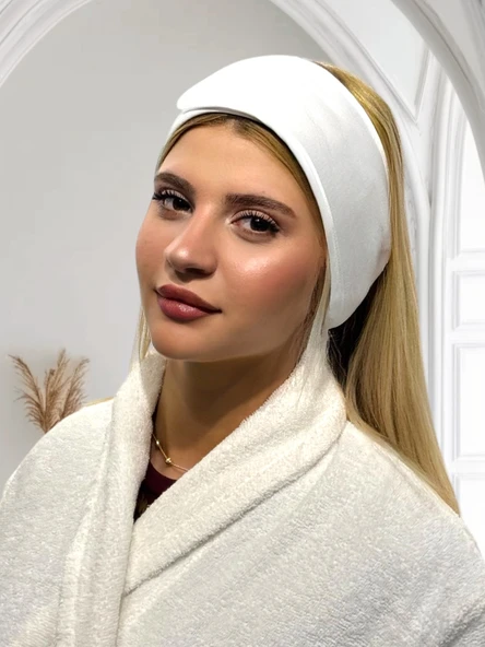 Saç Bandı,Makyaj,Sporcu,Spa,Hamam Bandı Unisex Cırtlı ve Biyeli(Beyaz) ürün görseli 1