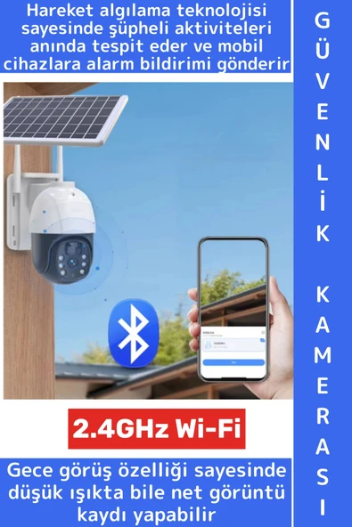 Dış Mekan Ofis İş Yeri Mobil Bildirim Hareket Algı 2.4GHz Wi-Fi Güneş Enerjili Şık Güvenlik Kamerası ürün görseli 1