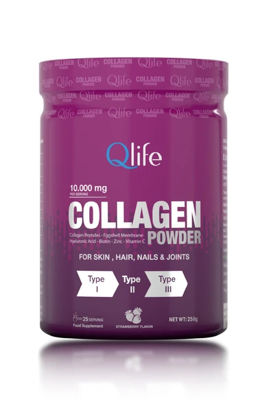 QLİFE Collagen Powder Hidrolize - Toz Kolajen Çilek Aromalı 250 gr ürün görseli 1