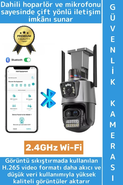Ev Ofis İş Yeri Gece Modu Çift Ekran İzleme Hareket Algılama 2.4GHz Wi-Fi 3 Lens Güvenlik Kamerası ürün görseli 1