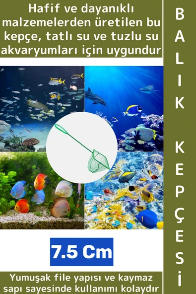 Dayanıklı Kaymaz Sap Hafif Yumuşak Fileli Tatlı Tuzlu Su Uyumlu Pratik Akvaryum Balık Kepçesi 7.5 Cm ürün görseli 1