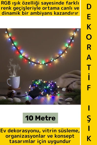 Dekoratif Aydınlatma Ev Vitrin Organizasyon Süsleme Çok Şık Estetik Damla Uçlu 100 Led Işık 10 Metre ürün görseli 1