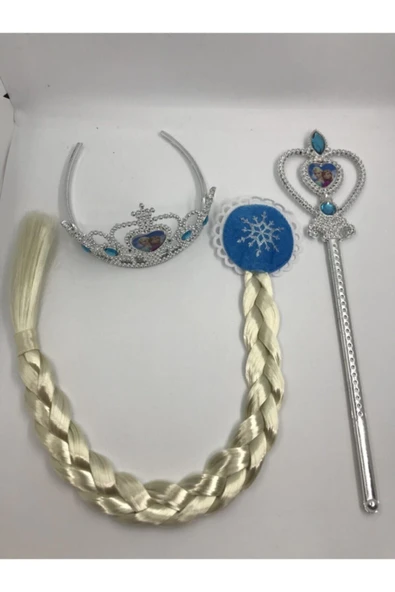 HOMETAŞ AKSESUAR Karlar Ülkesi Frozen Elsa Taç Örgü Saç Asa Seti ürün görseli 1