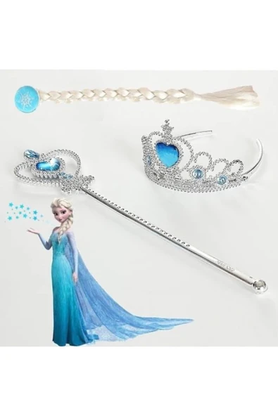 Frozen Elsa Frozen Karlar Ülkesi Elsa Örgü Saç Taç Asa Seti ürün görseli 1