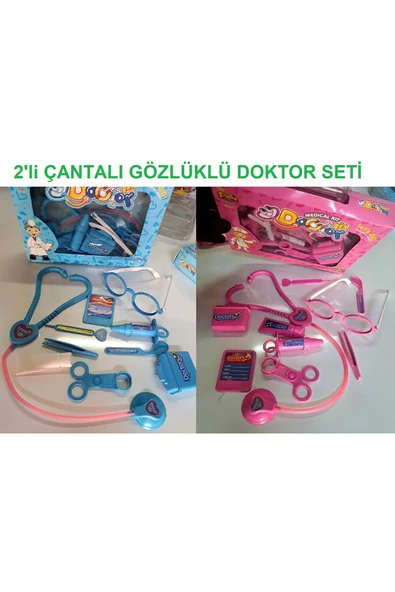 TURKAFONE Çantalı Gözlüklü Mavi Doktor Seti Pembe Doktor Seti Ikisi Birarada ürün görseli 1
