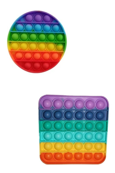 TURKAFONE Pop It Push Bubble Fidget Zihinsel Stres Oyuncağı Gökkuşağı Popit 2'li Set ürün görseli 1